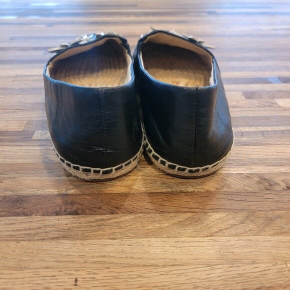 Michael Kors Lola Leather Floral Slip On Espadrille Flats, Black/White & Jute - Picture 10 of 14